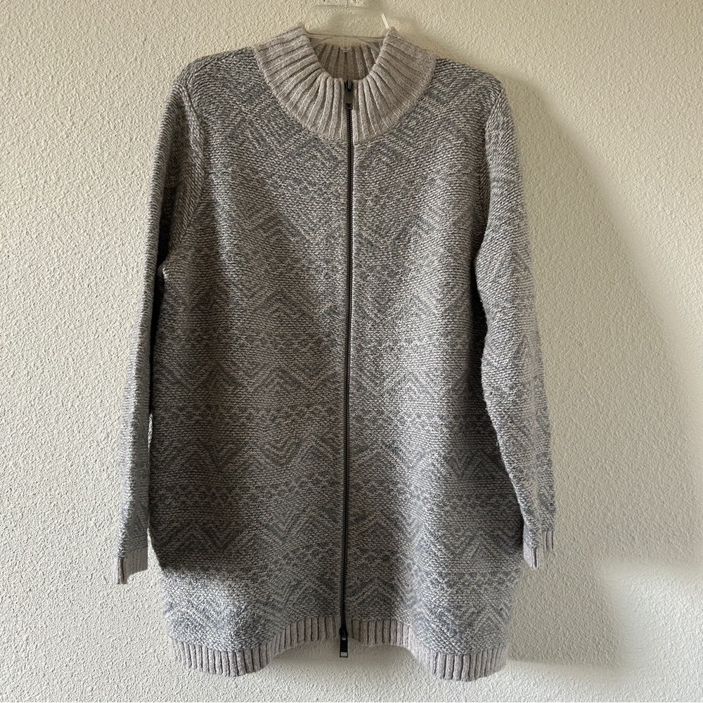 J. Jill Fisherman Chevron Southwestern Cardigan Front Zip Knit Sweater Women’s L